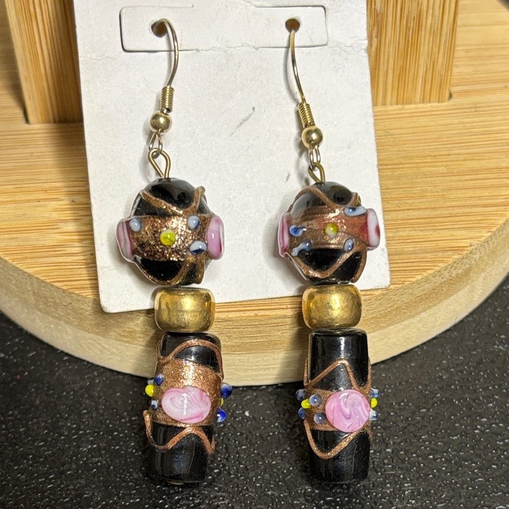 Venetian Wedding Cake Lampwork Dangle Earrings Vintage